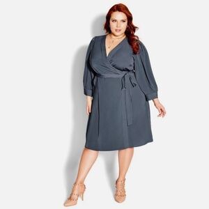 City Chic Sultry Puff Sleeve Wrap Dress In Black